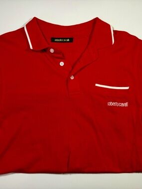 Roberto Cavalli Men’s Red Polo Shirt • Embroidered Logo • Luxury Designer